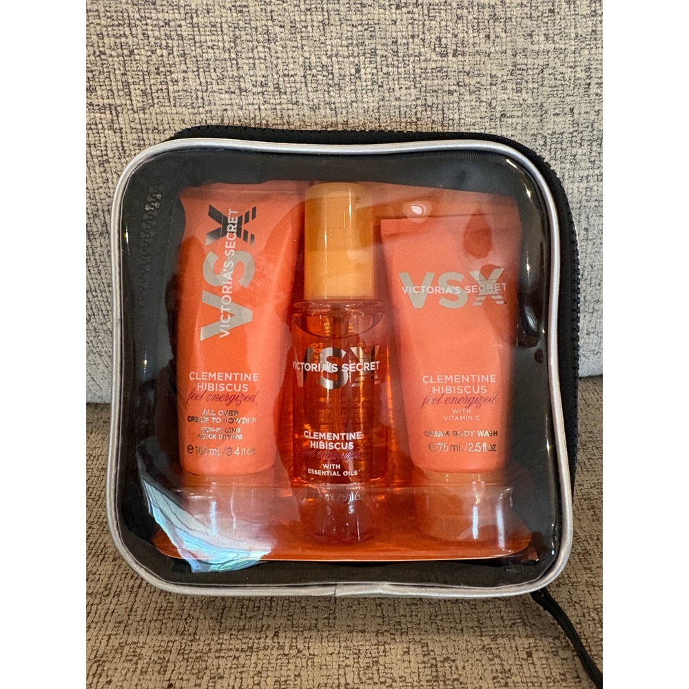 Victoria's Secret VSX Clementine Hibiscus 3pc Body Care Travel Set with Case